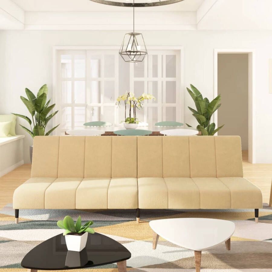 The Living Store Slaapbank Crème fluweel 200 x 84.5 x 69 cm Multifunctioneel bedbank - Foto 2