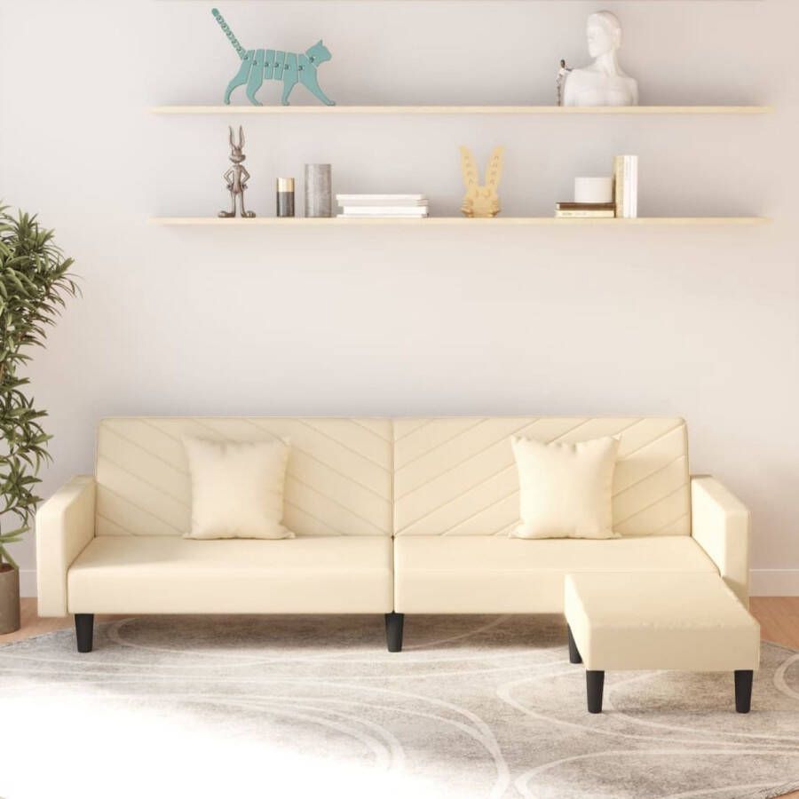The Living Store Bedbank Velvet Crème 220x84.5x69 cm Multifunctioneel Comfortabel Inclusief Voetenbank en Kussens - Foto 2