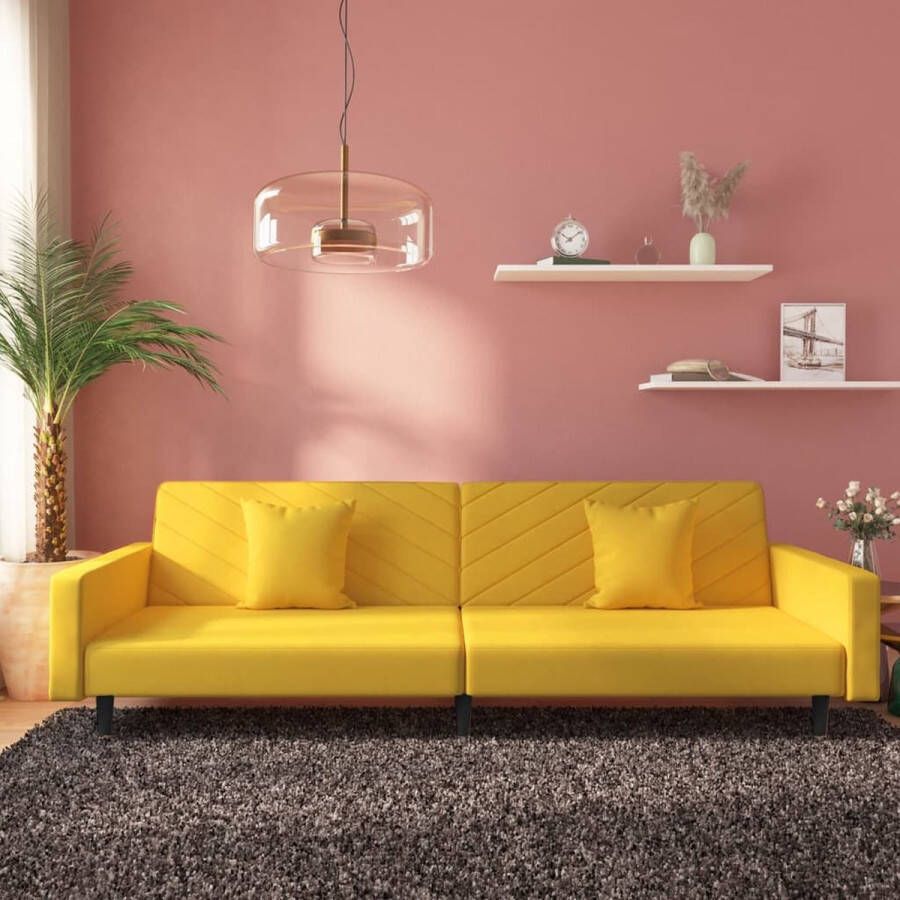 The Living Store Bedbank fluweel geel 220 x 84.5 x 69 cm om te bouwen tot bed - Foto 3