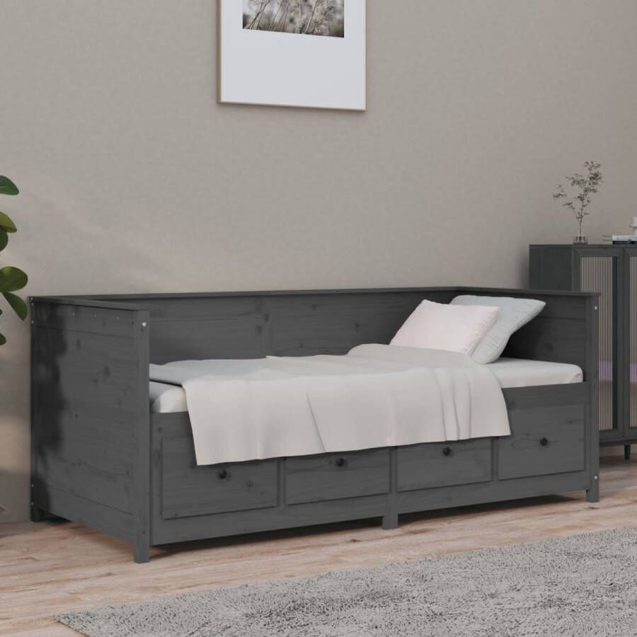 The Living Store Slaapbank 75x190 cm massief grenenhout grijs Slaapbank Slaapbanken Bedbank Bed Bedframe Houten Bedframe Bedbodem Logeerbed Slaapmeubel Ledikant Bedbanken