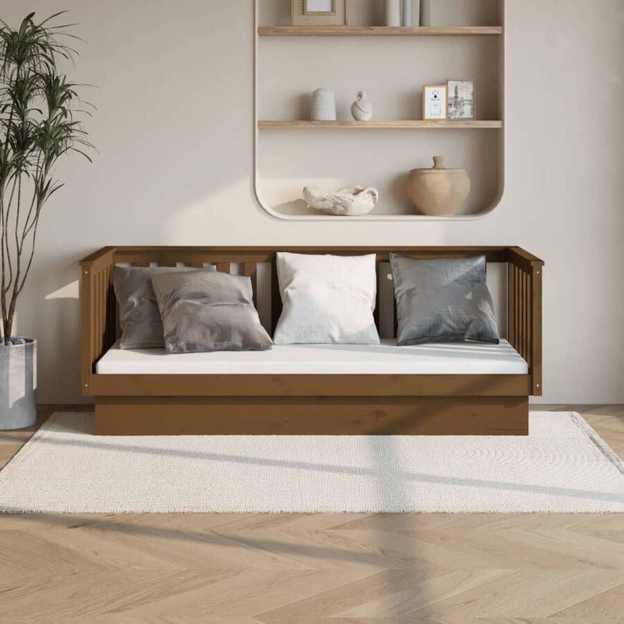 The Living Store Slaapbank 75x190 cm massief grenenhout honingbruin Slaapbank Slaapbanken Bedbank Bed Bedframe Houten Bedframe Bedbodem Slaapmeubel Ledikant Bedbanken Bedden