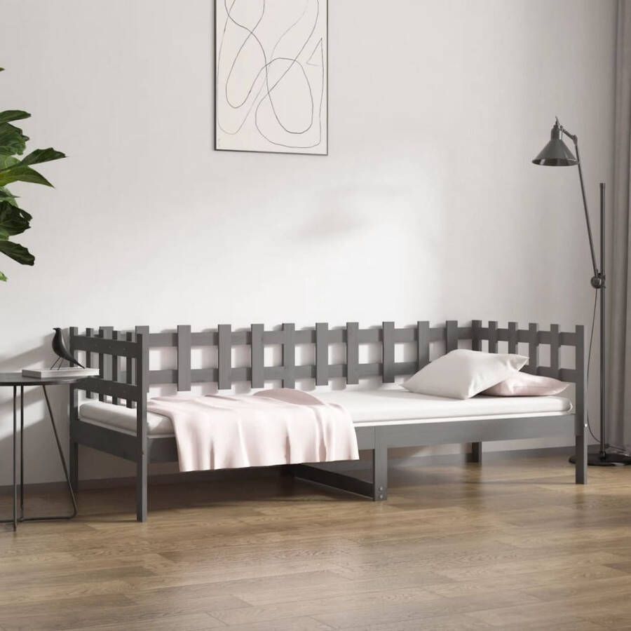 The Living Store Slaapbank 80x200 cm massief grenenhout grijs Slaapbank Slaapbanken Bedbank Bed Bedframe Houten Bedframe Bedbodem Logeerbed Slaapmeubel Ledikant Bedbanken