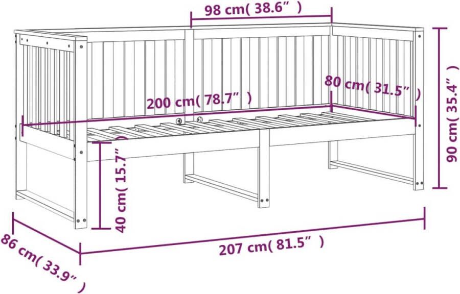 The Living Store Slaapbank Massief Grenenhout Grijs 207x86x90 cm Klassiek Ontwerp