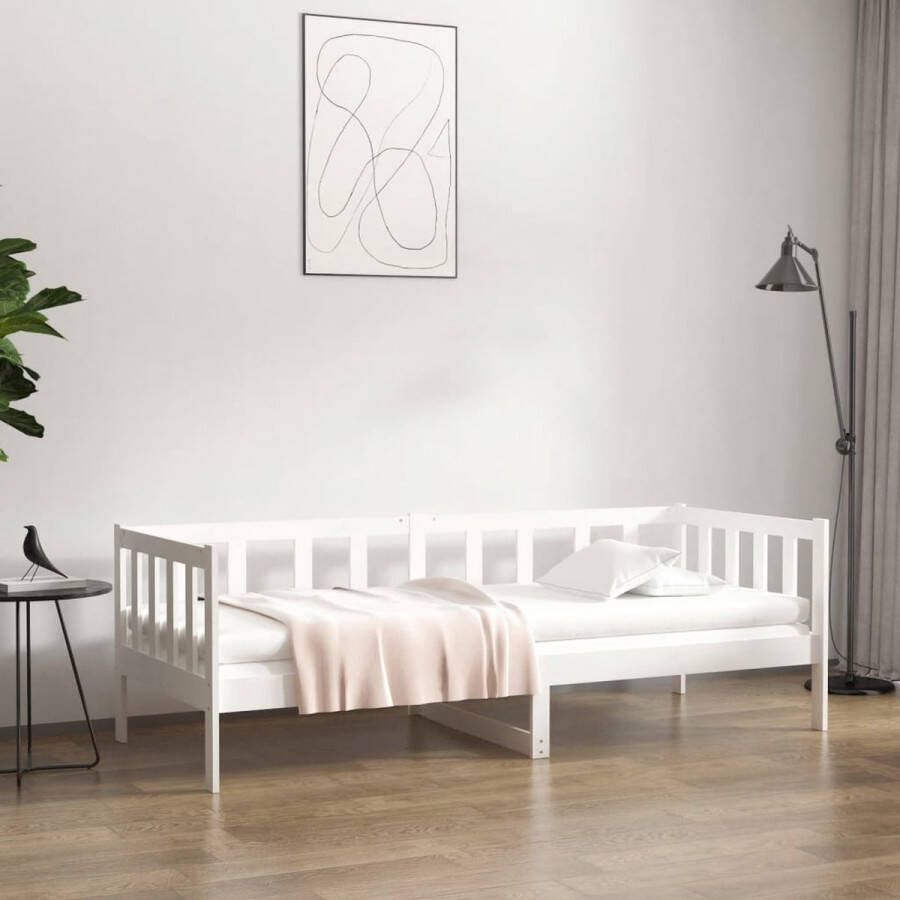 VidaXL The Living Store Slaapbank Grenenhout Logeerbed met 3-zijdig Bedhek Gelat Ontwerp Veelzijdig Bed Extra Opbergruimte Wit 203.5 x 85.5 x 66 cm (L x B x H) Geschikte matras- 80 x 200 cm