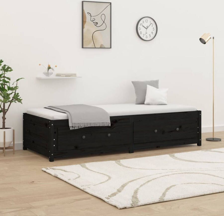 The Living Store Slaapbank 80x200 cm massief grenenhout zwart Bed