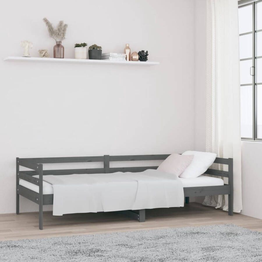 The Living Store Slaapbank 90x190 cm massief grenenhout grijs Slaapbank Slaapbanken Bedbank Bed Bedframe Houten Bedframe Bedbodem Logeerbed Slaapmeubel Ledikant Bedbanken