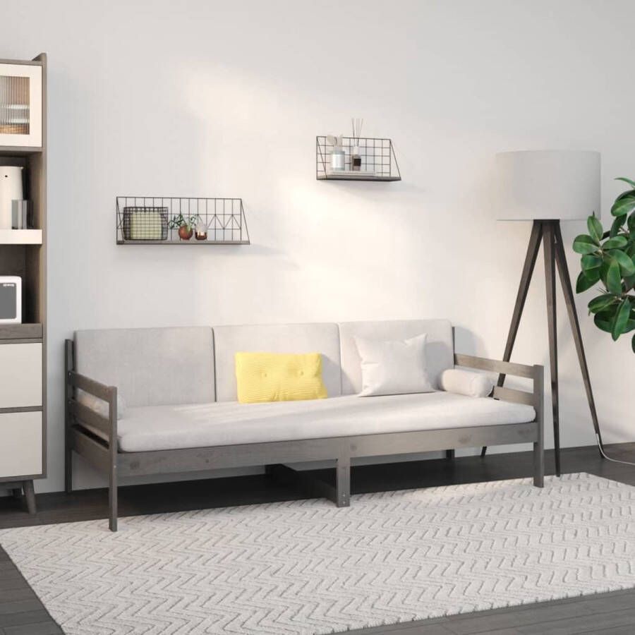 The Living Store Slaapbank 90x190 cm massief grenenhout grijs Slaapbank Slaapbanken Bedbank Bed Bedframe Houten Bedframe Bedbodem Logeerbed Slaapmeubel Ledikant Bedbanken