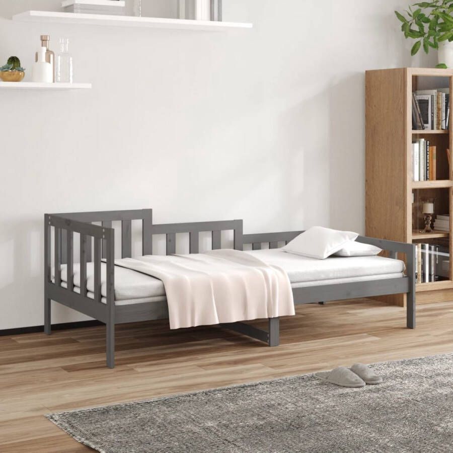 The Living Store Slaapbank 90x190 cm massief grenenhout grijs Bed