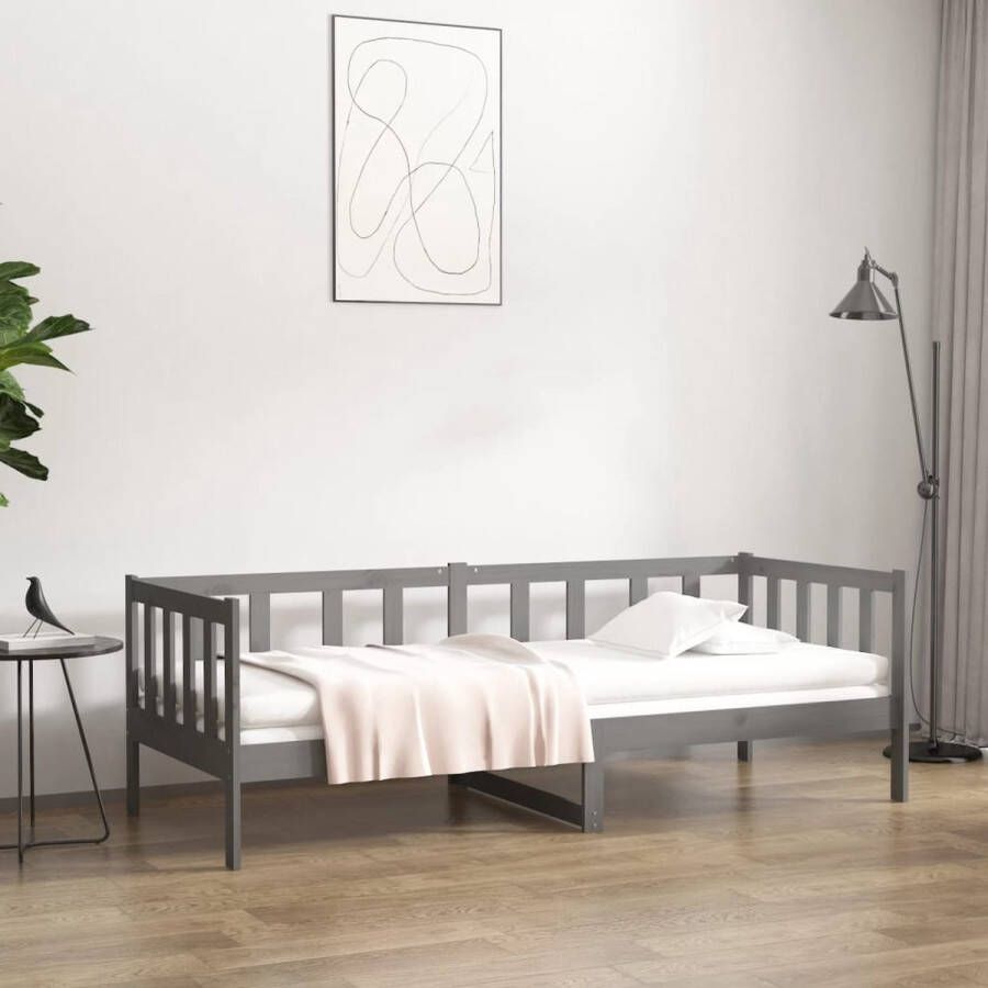 The Living Store Slaapbank 90x190 cm massief grenenhout grijs Slaapbank Slaapbanken Bedbank Bed Bedframe Houten Bedframe Bedbodem Logeerbed Slaapmeubel Ledikant Bedbanken