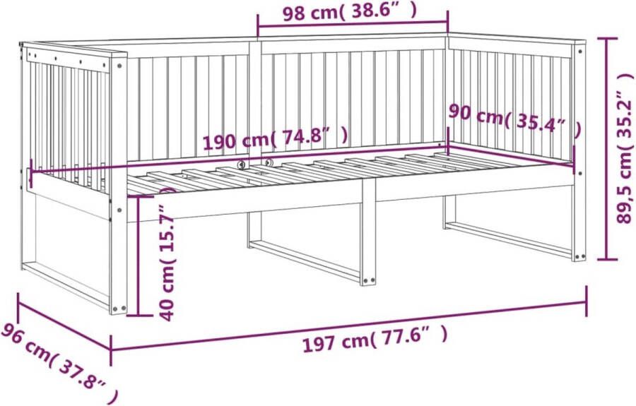 The Living Store Slaapbank Massief Grenenhout 197 x 96 x 89.5 cm Grijs