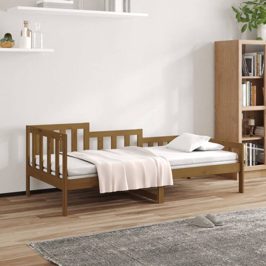 The Living Store Slaapbank 90x190 cm massief grenenhout honingbruin Slaapbank Slaapbanken Bedbank Bed Bedframe Houten Bedframe Bedbodem Logeerbed Slaapmeubel Ledikant Bedbanken