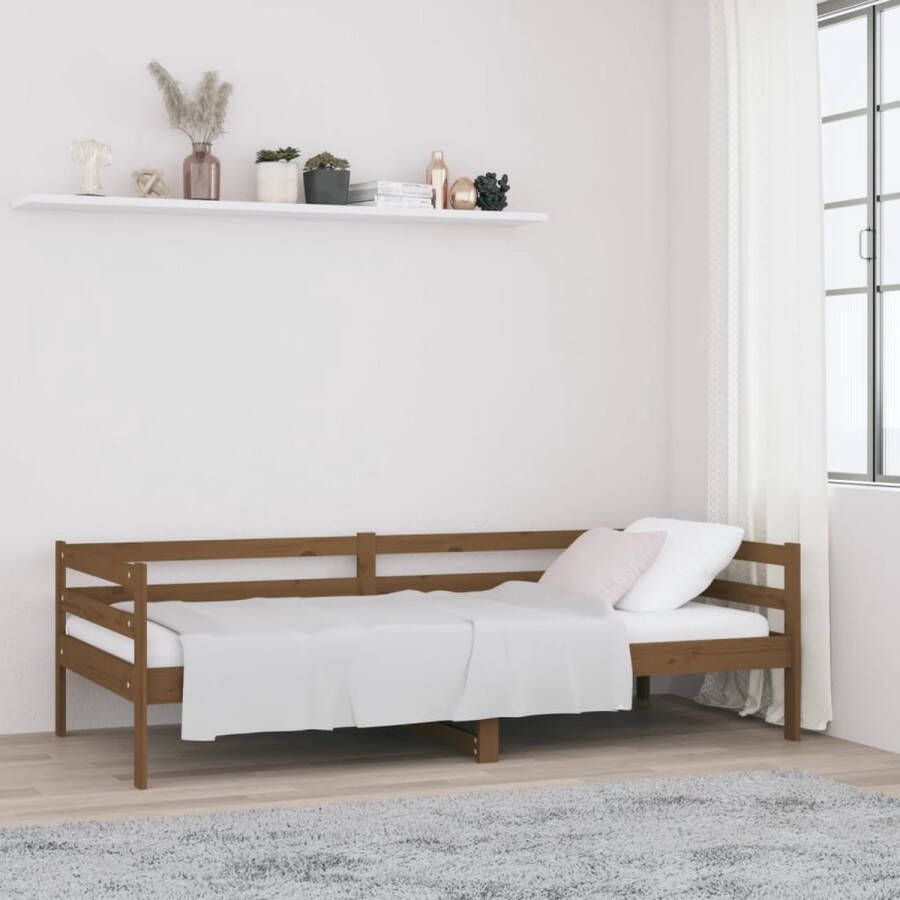 The Living Store Logeerbed Grenenhout 193.5 x 96 x 56.5 cm 3-zijdig bedhek Gelat ontwerp Veelzijdig bed Extra opbergruimte Kleur- honingbruin Slaapbank Logeerbed Grenenhouten Bed Met Opbergruimte Multifunctionele Bank