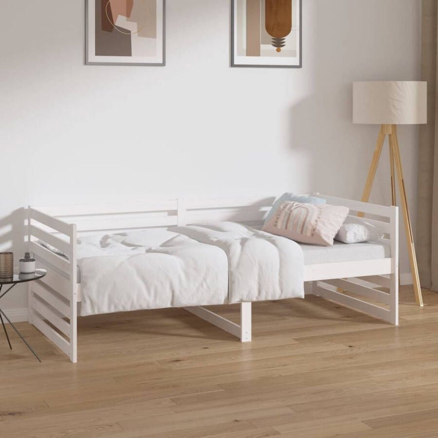 The Living Store Slaapbank 90x190 cm massief grenenhout wit Slaapbank Slaapbanken Bedbank Bed Bedframe Houten Bedframe Bedbodem Logeerbed Slaapmeubel Ledikant Bedbanken