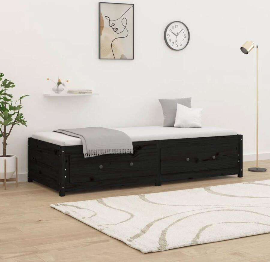 The Living Store Slaapbank 90x190 cm massief grenenhout zwart 3FT Single Slaapbank Slaapbanken Bedbank Bed Bedframe Houten Bedframe Bedbodem Logeerbed Slaapmeubel Ledikant Bedbanken