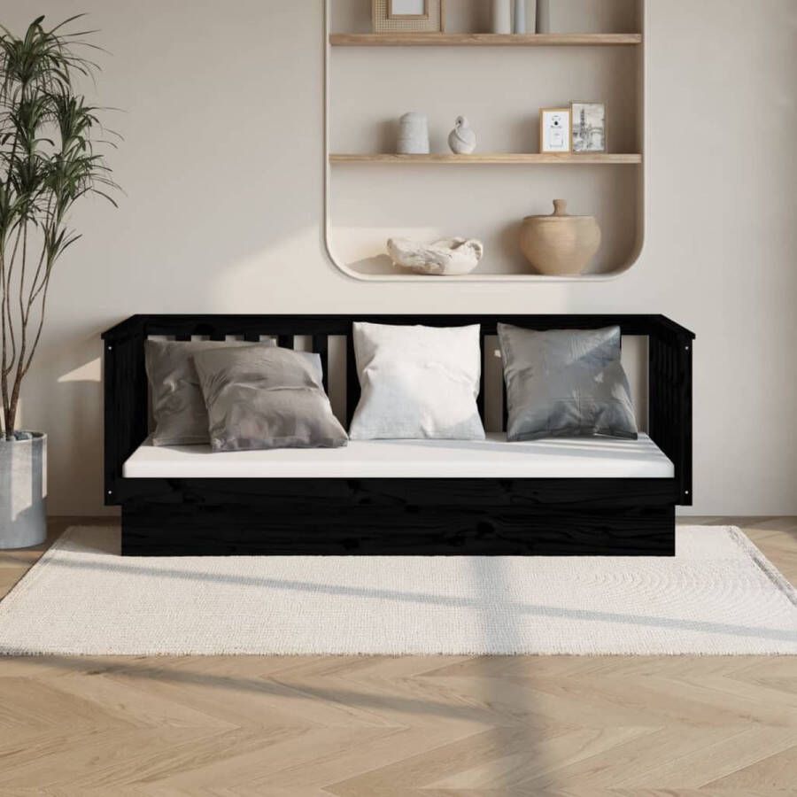 The Living Store Slaapbank 90x190 cm massief grenenhout zwart Slaapbank Slaapbanken Bedbank Bed Bedframe Houten Bedframe Bedbodem Slaapmeubel Ledikant Bedbanken Bedden