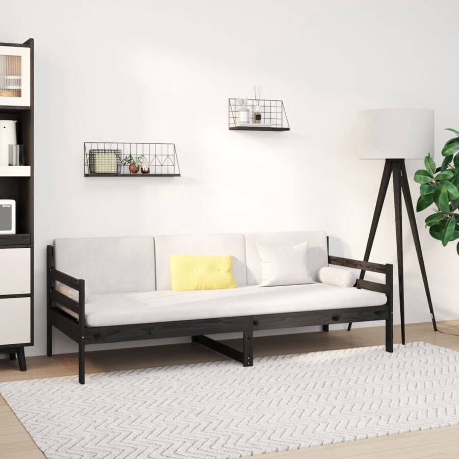 The Living Store Slaapbank 90x190 cm massief grenenhout zwart Slaapbank Slaapbanken Bedbank Bed Bedframe Houten Bedframe Bedbodem Logeerbed Slaapmeubel Ledikant Bedbanken