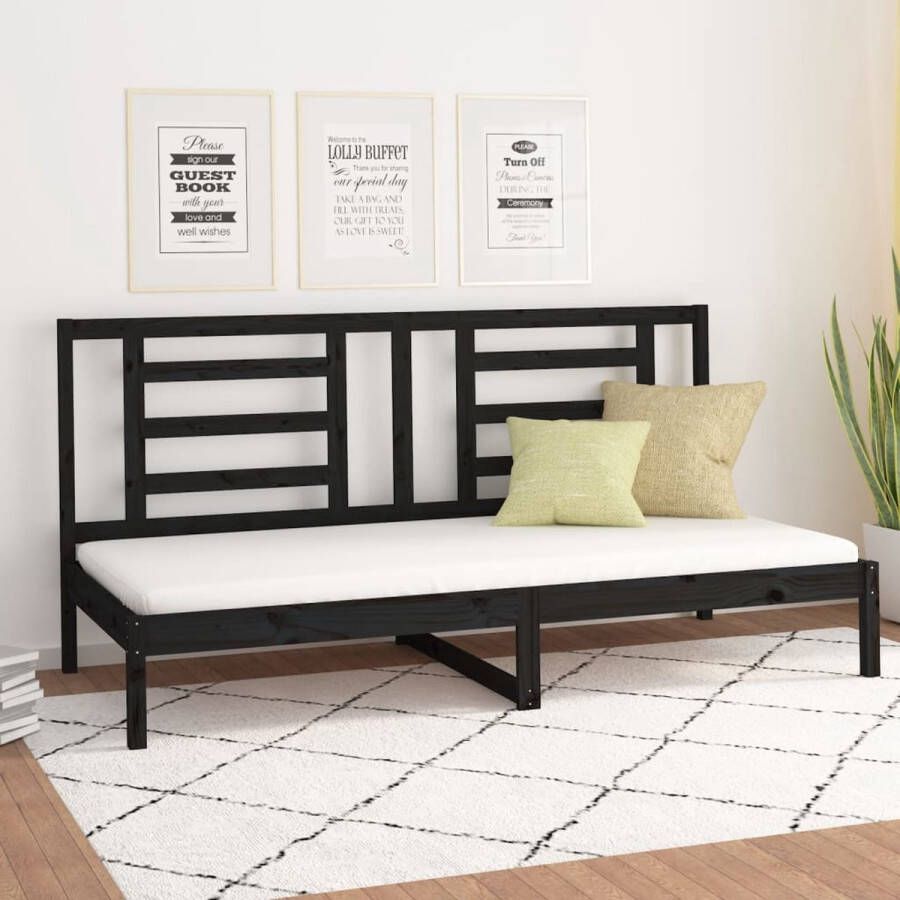The Living Store Slaapbank 90x200 cm massief grenenhout zwart Slaapbank Slaapbanken Bedbank Bed Bedframe Houten Bedframe Bedbodem Logeerbed Slaapmeubel Ledikant Bedbanken