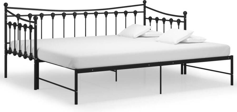 The Living Store Slaapbank Bedbank 206 x 184.5 x 91.5 cm Zwart Gepoedercoat metaal Matrassen niet inbegrepen Slaapbank Bedbank Tweepersoonsbed Stapelbaar Bed Metalen Bedframe