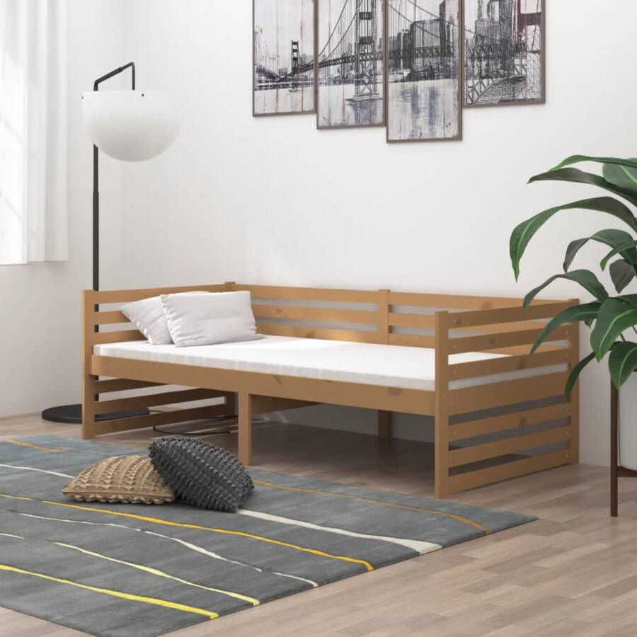The Living Store Slaapbank met matras massief grenenhout honingbruin 90x200 cm Bedbank Bedbanken Bed Bank Bed Banken Slaapbank Slaapbanken Slaap Bank Slaap Banken Houten Bedbank Houten Bedbanken Houten Slaapbank