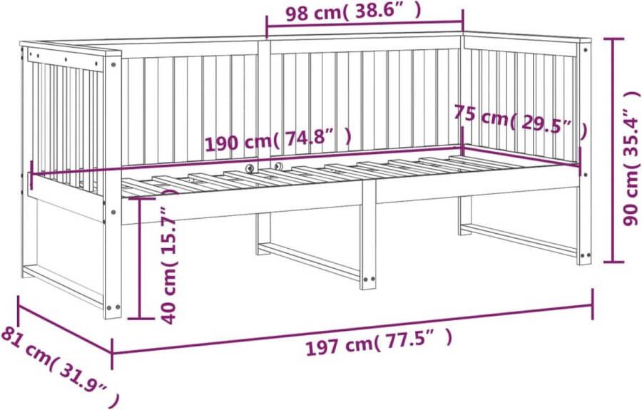 The Living Store Slaapbank 75x190 cm massief grenenhout grijs Slaapbank Slaapbanken Bedbank Bed Bedframe Houten Bedframe Bedbodem Logeerbed Slaapmeubel Ledikant Bedbanken