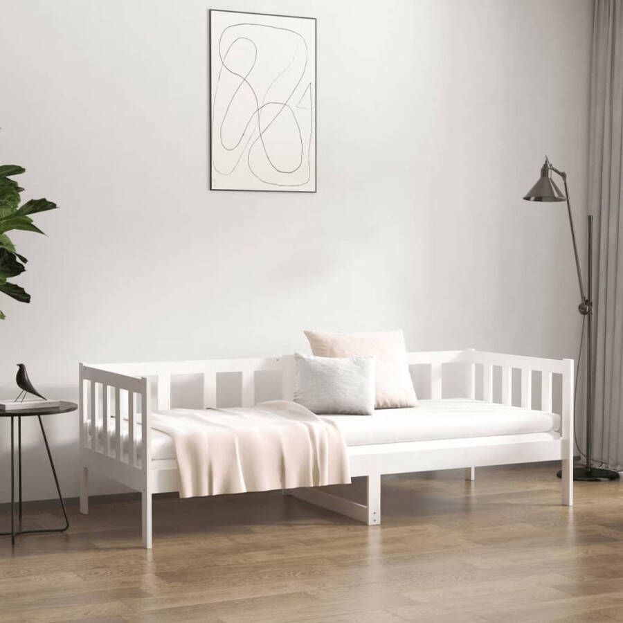 The Living Store Slaapbank Grenenhout Logeerbed met 3-zijdig Bedhek Gelat Ontwerp Veelzijdig Bed Extra Opbergruimte Wit 203.5 x 85.5 x 66 cm (L x B x H) Geschikte matras- 80 x 200 cm