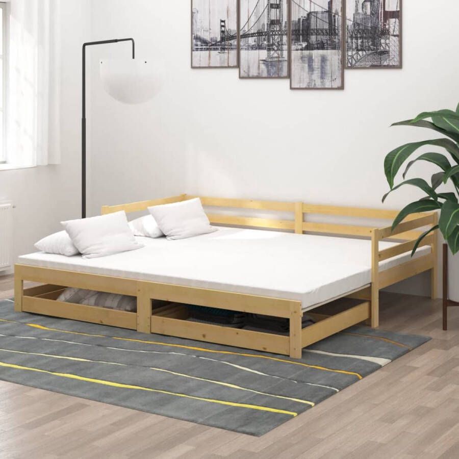 The Living Store Slaapbank uitschuifbaar massief grenenhout 2x(90x200) cm Bedbank Bedbanken Bed Bank Bed Banken Slaapbank Slaapbanken Slaap Bank Slaap Banken Houten Bedbank Houten Bedbanken Houten Slaapbank