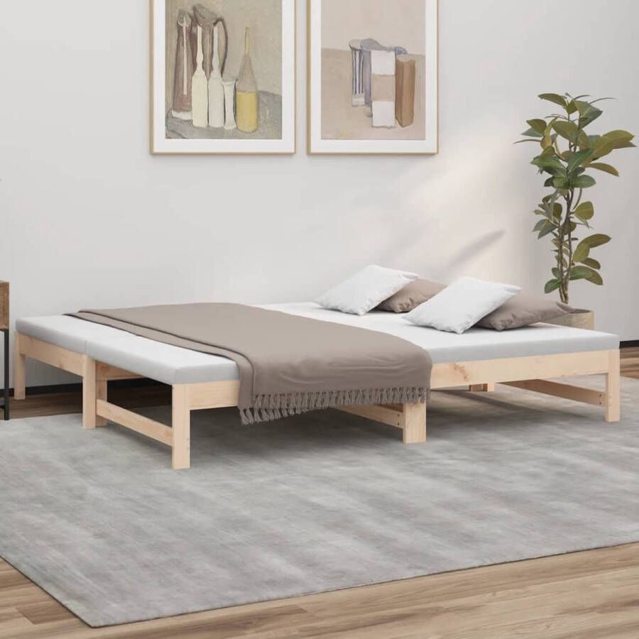 The Living Store Slaapbank Grenenhout Uitschuifbaar 195.5 x 77 x 30 cm Massief grenenhout Geen matras Handleiding Slaapbank Grenenhouten Bed Daybed Multifunctioneel Meubilair Stapelbare Bank