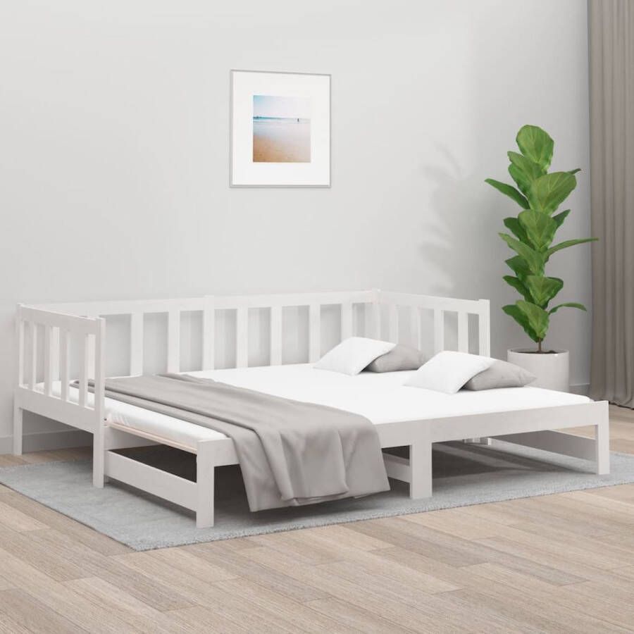 The Living Store Slaapbank uitschuifbaar 2x(80x200) cm massief grenenhout wit Slaapbank Slaapbanken Bedbank Bed Bank Slaap Bank Houten Bedbank Houten Slaapbank Logeerbed Ligbed Bed Bedbanken Bed Banken