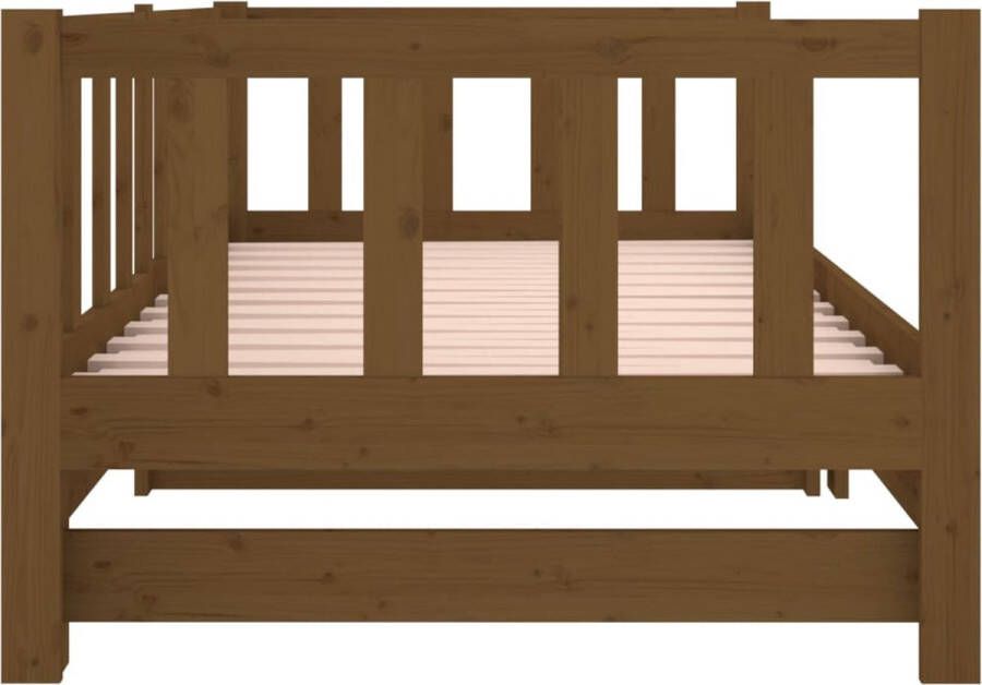 The Living Store Slaapbank uitschuifbaar 2x(80x200) cm grenenhout honingbruin Slaapbank Slaapbanken Bedbank Bed Bank Slaap Bank Houten Bedbank Houten Slaapbank Logeerbed Ligbed Bed Bedbanken Bed Banken - Foto 2