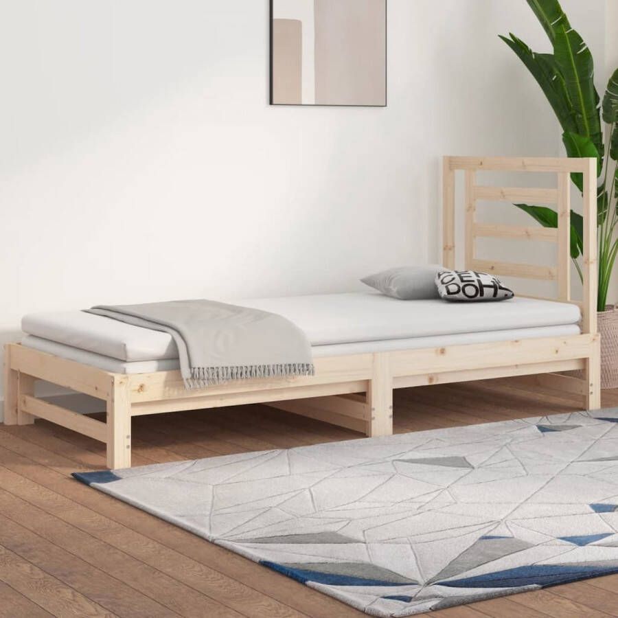 The Living Store Slaapbank Grenenhout Uitschuifbaar Massief 195.5x182x30cm Onbehandeld Geschikt voor 90x190cm matras 2 matrassen vereist Slaapbank Grenenhouten Bed Daybed Stapelbed Guest Bed