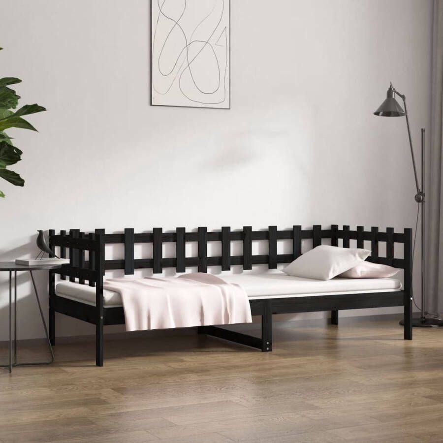 The Living Store Slaapbank 90x200 cm massief grenenhout zwart Slaapbank Slaapbanken Bedbank Bed Bedframe Houten Bedframe Bedbodem Logeerbed Slaapmeubel Ledikant Bedbanken