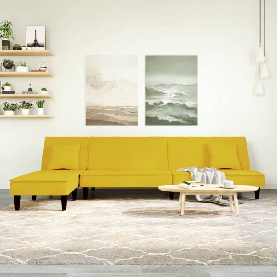 The Living Store L-vormige slaapbank fluweel geel 255 x 140 x 70 cm - Foto 2