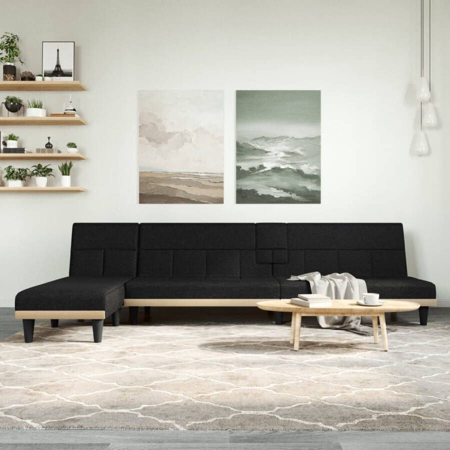 The Living Store L-Vormige Slaapbank Multifunctioneel 255 x 140 x 70 cm Zwart 100% polyester materiaal Schuim - Foto 2