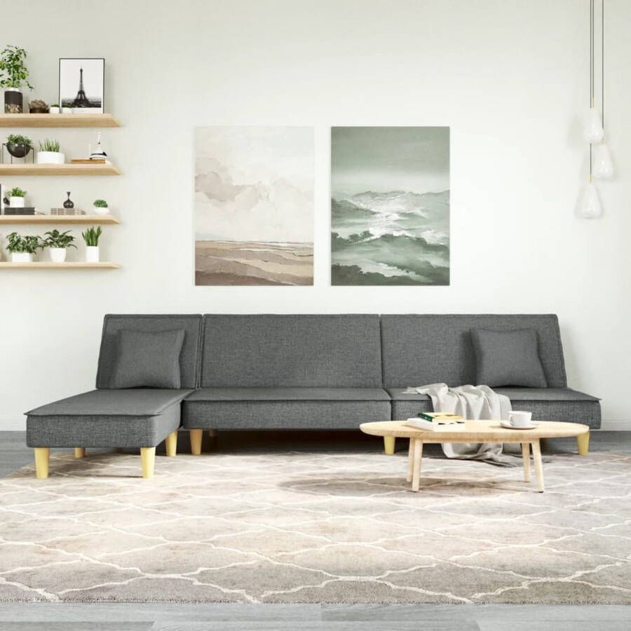 The Living Store L-vormige Slaapbank donkergrijs 255 x 140 x 70 cm inclusief chaise longue en kussens - Foto 2