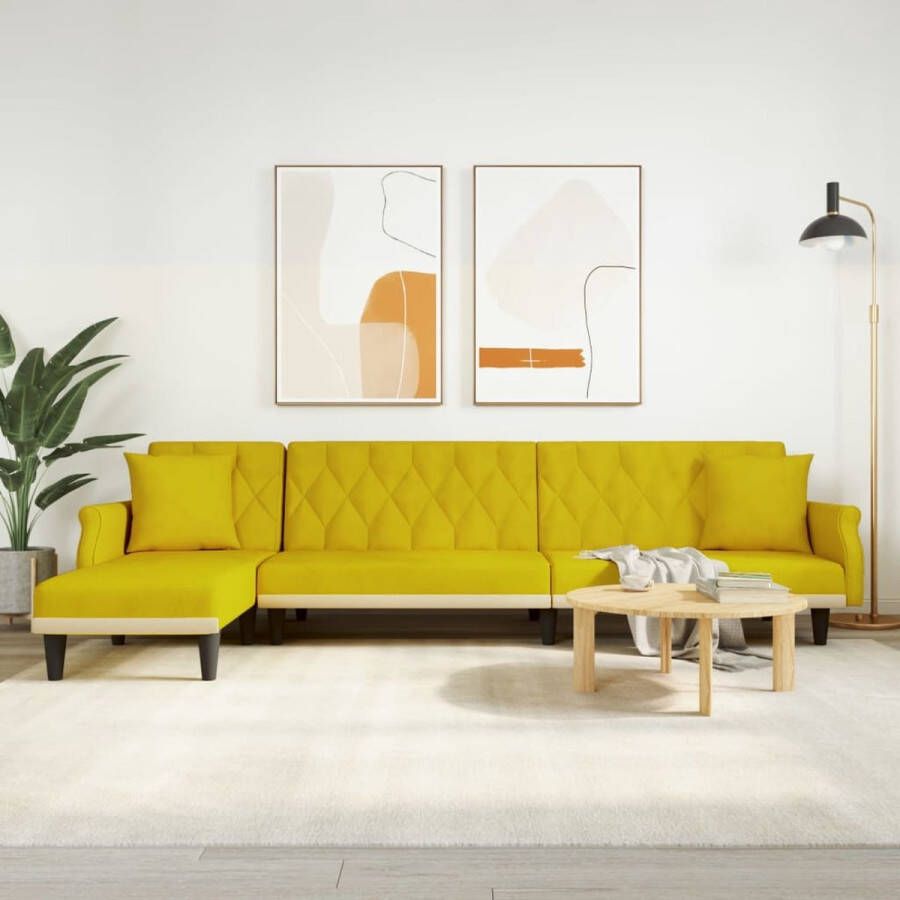 The Living Store slaapbanken Geel fluwelen L-vormige slaapbank 271x140x70cm Multifunctioneel Slaapbank Hoekbank Lounge Sofa Tweepersoonsbank Drie Persoons Bank