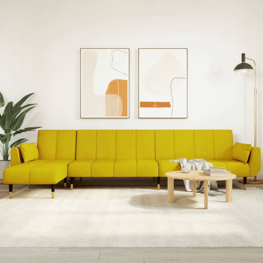 The Living Store L-vormige slaapbank geel fluweel 275 x 140 cm multifunctioneel