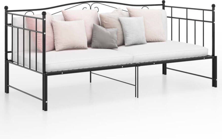 VidaXL The Living Store Slaapbank Luxe Zwart 206.5 x 185 x 89.5 cm Met zijplank Stevige metalen constructie Matrassen niet inbegrepen