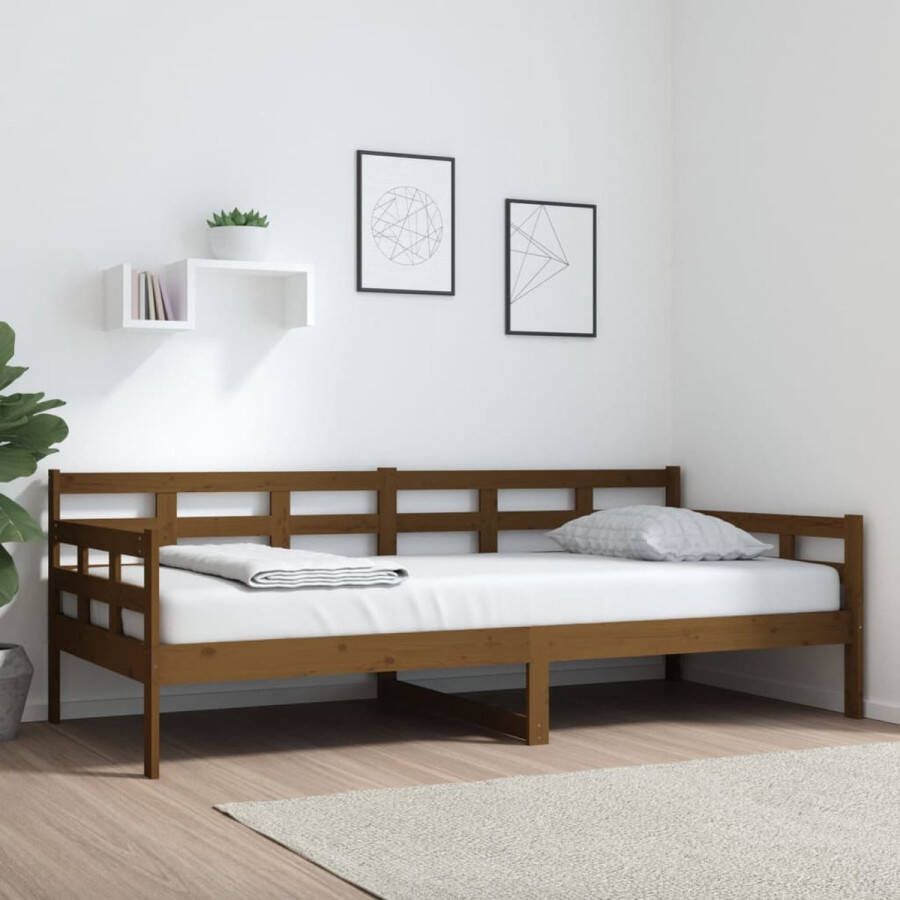 The Living Store Slaapbank massief grenenhout honingbruin 90x200 cm Slaapbank Slaapbanken Bedbank Bed Bedframe Houten Bedframe Bedbodem Logeerbed Slaapmeubel Ledikant Bedbanken