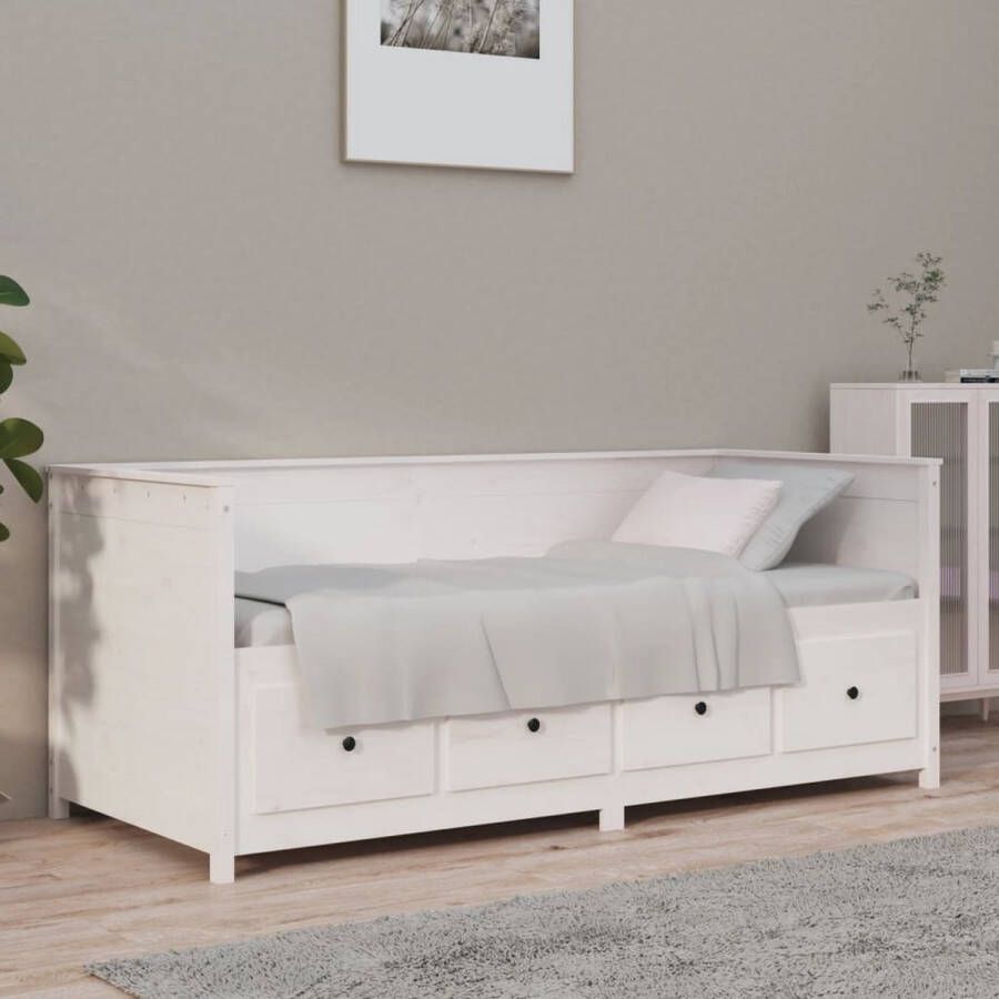 The Living Store Slaapbank Massief Grenenhout Bed met Opbergruimte 207.5 x 107 x 80 cm Wit