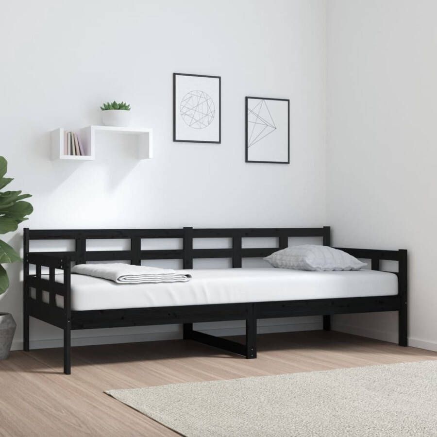 The Living Store Slaapbank Massief Grenenhout Bedbank 80x200 cm Zwart