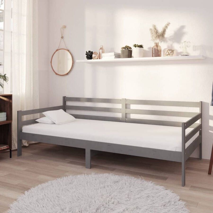The Living Store Slaapbank met matras massief grenenhout grijs 90x200 cm Bedbank Bedbanken Bed Bank Bed Banken Slaapbank Slaapbanken Slaap Bank Slaap Banken Houten Bedbank Houten Bedbanken Houten Slaapbank