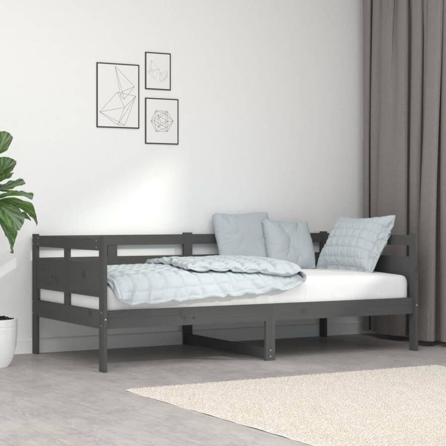 The Living Store Slaapbank massief grenenhout grijs 90x190 cm Slaapbank Slaapbanken Bedbank Bed Bedframe Houten Bedframe Bedbodem Slaapmeubel Ledikant Bedbanken Bedden