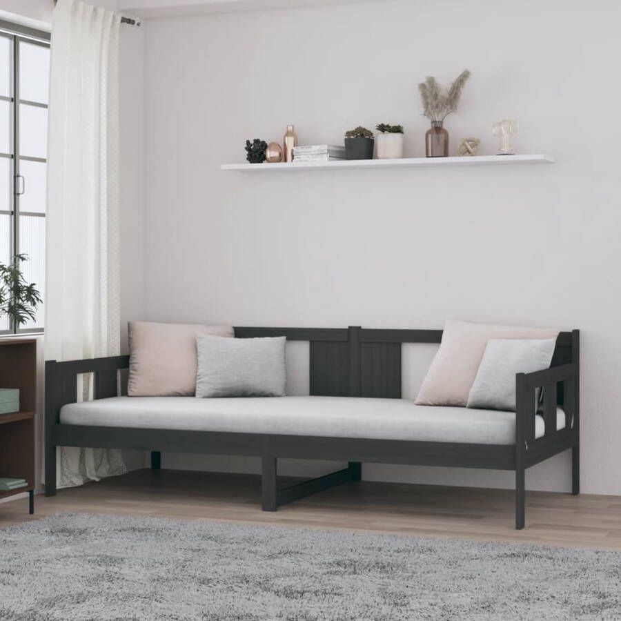The Living Store Slaapbank massief grenenhout grijs 90x190 cm Slaapbank Slaapbanken Bedbank Bed Bedframe Houten Bedframe Bedbodem Logeerbed Slaapmeubel Ledikant Bedbanken
