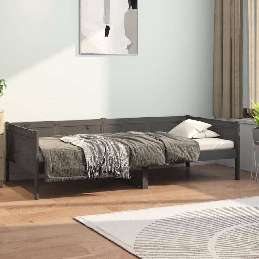 The Living Store Slaapbank massief grenenhout grijs 90x200 cm Slaapbank Slaapbanken Bedbank Bed Bedframe Houten Bedframe Bedbodem Logeerbed Slaapmeubel Ledikant Bedbanken