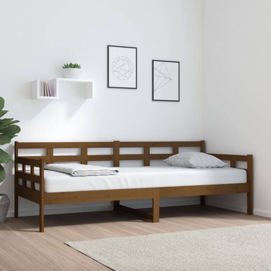 The Living Store Slaapbank massief grenenhout honingbruin 80x200 cm Slaapbank Slaapbanken Bedbank Bed Bedframe Houten Bedframe Bedbodem Logeerbed Slaapmeubel Ledikant Bedbanken