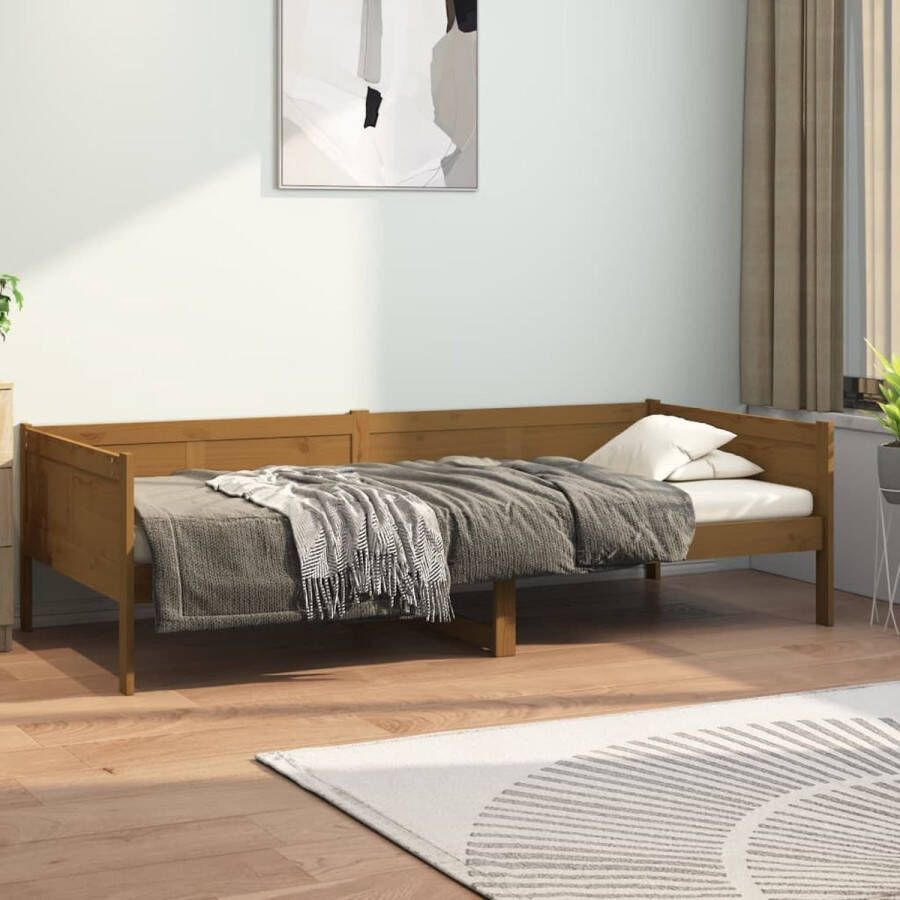 The Living Store Slaapbank massief grenenhout honingbruin 90x200 cm Slaapbank Slaapbanken Bedbank Bed Bedframe Houten Bedframe Bedbodem Logeerbed Slaapmeubel Ledikant Bedbanken