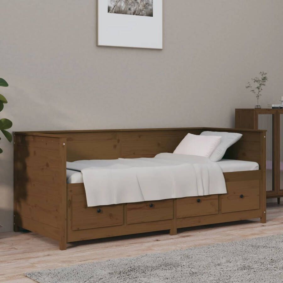 The Living Store Slaapbank Massief grenenhout Houten bedbank Honingbruin 197.5 x 82 x 80 cm Geschikte matras- 75 x 190 cm