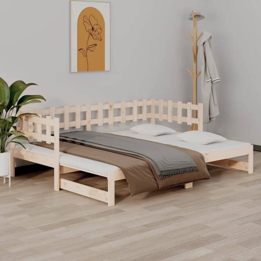 The Living Store Slaapbank uitschuifbaar massief grenenhout 2x(90x190) cm Slaapbank Slaapbanken Bedbank Bed Bank Slaap Bank Houten Bedbank Houten Slaapbank Logeerbed Ligbed Bed Bedbanken Bed Banken - Foto 2