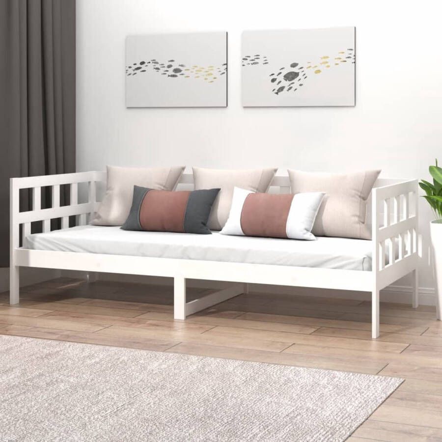 The Living Store Slaapbank massief grenenhout wit 80x200 cm Slaapbank Slaapbanken Bedbank Bed Bedframe Houten Bedframe Bedbodem Logeerbed Slaapmeubel Ledikant Bedbanken