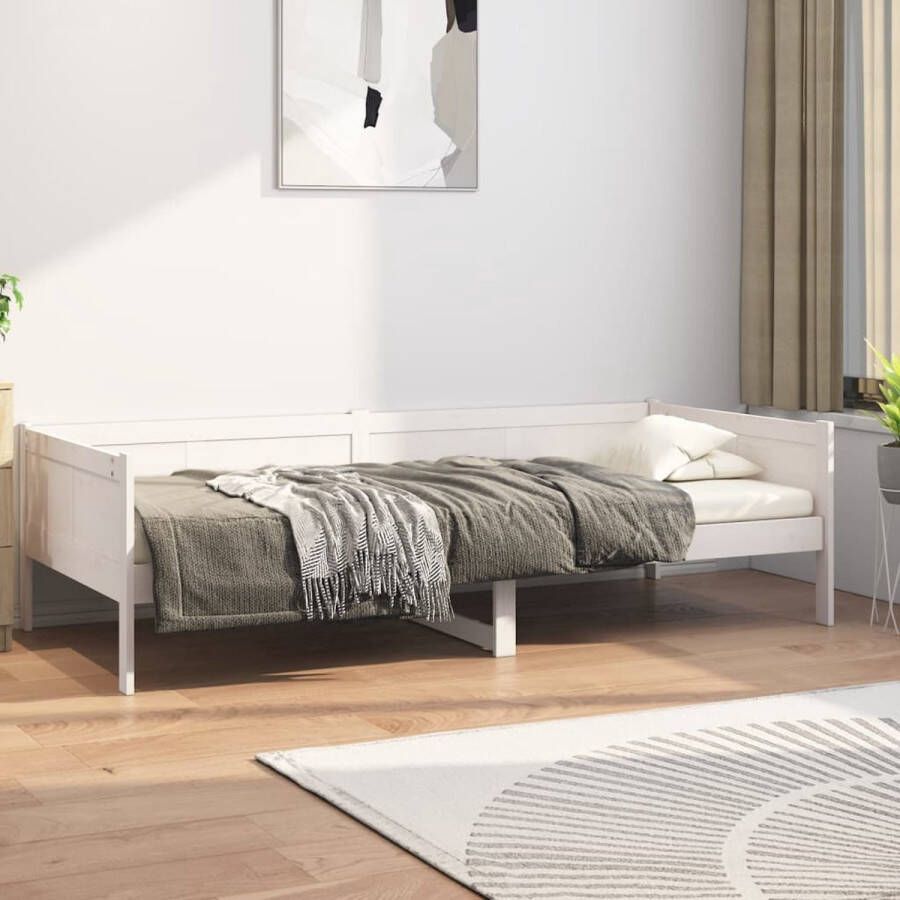 The Living Store Slaapbank massief grenenhout wit 90x190 cm Slaapbank Slaapbanken Bedbank Bed Bedframe Houten Bedframe Bedbodem Logeerbed Slaapmeubel Ledikant Bedbanken